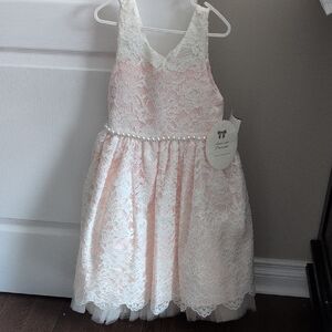 Elegant Pink and White Lace Kids Dress